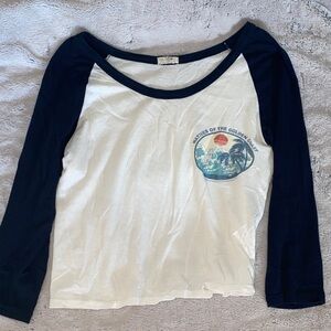 White and Navy Quarter Sleeve Graphic Tee